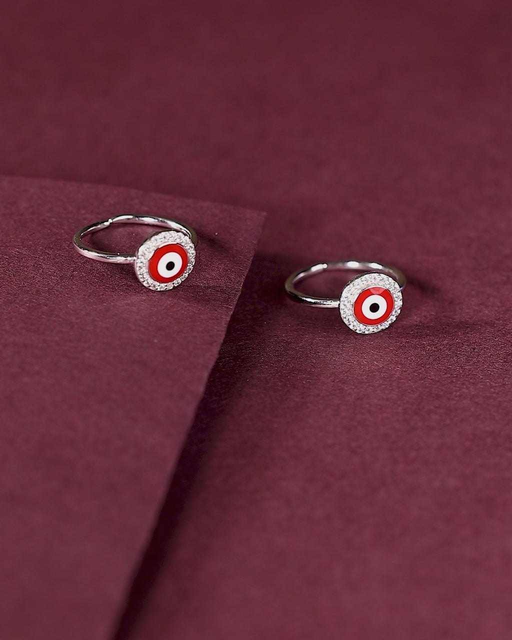 Silver Red Evil Eye Toe Rings with CZ Halo