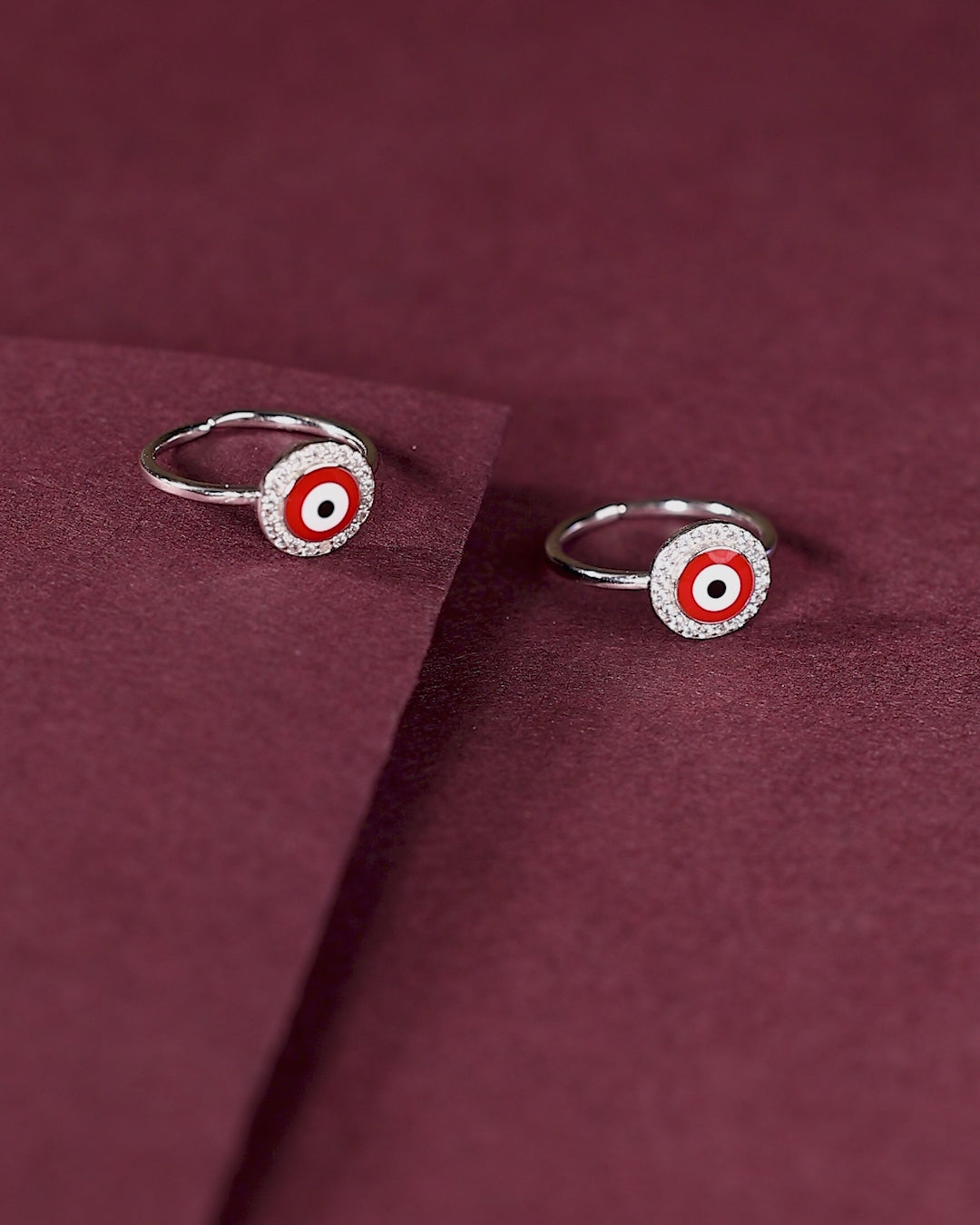 Silver Red Evil Eye Toe Rings with CZ Halo