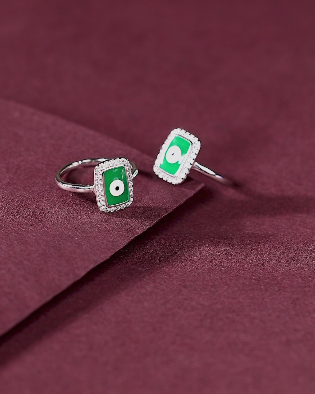 Silver Green Evil Eye Toe Ring Set