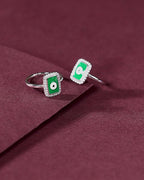 Silver Green Evil Eye Toe Ring Set
