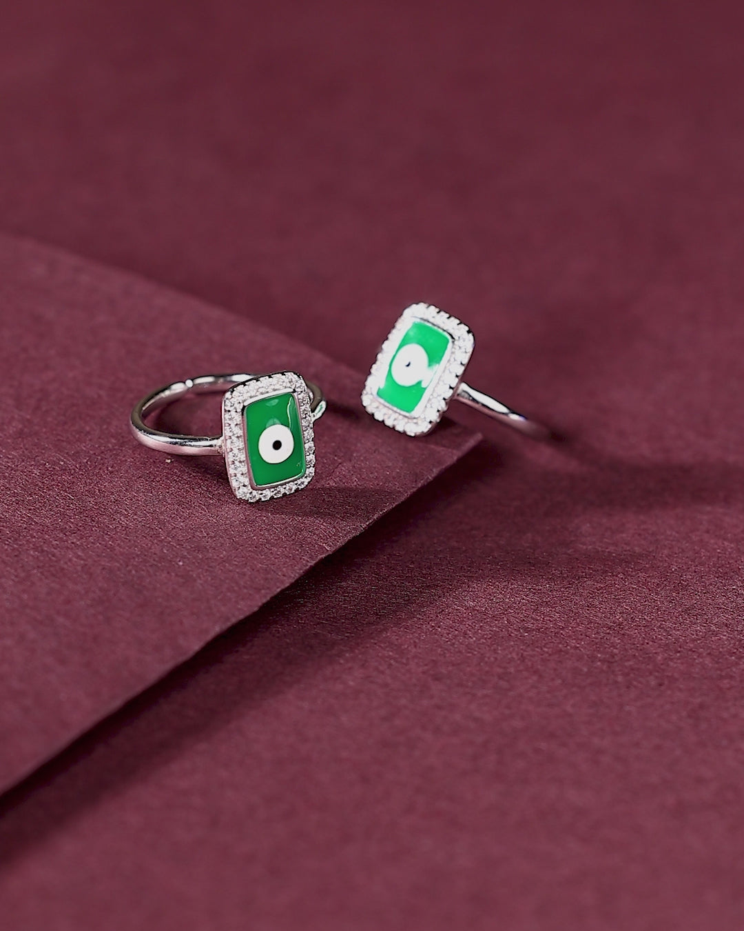 Silver Green Evil Eye Toe Ring Set