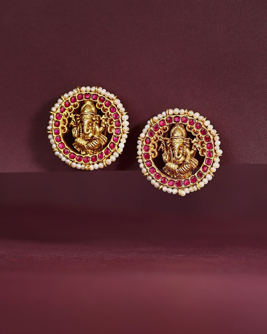 Divine Ganesha Silver Gold-Plated Studs