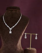 Geometric Deco Silver Necklace & Earrings Set