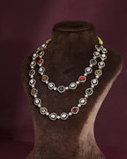 Regal Navratan Design Silver Double-Layered Necklace