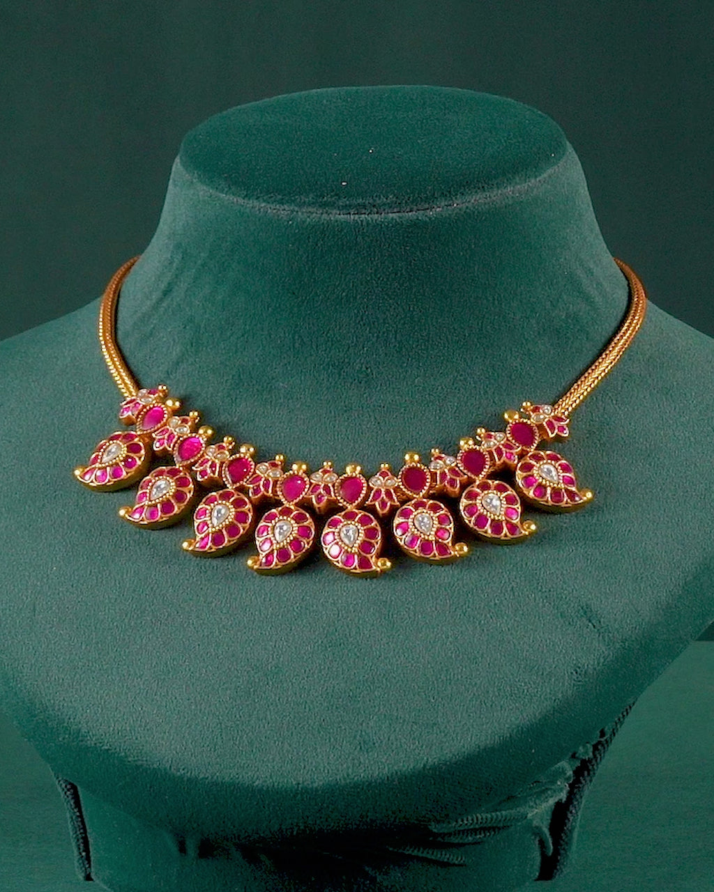 Silver Mango Necklace with Kundan Pattern