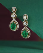 Polki Pattern Silver Floral Drop Earrings in Gold-Plated