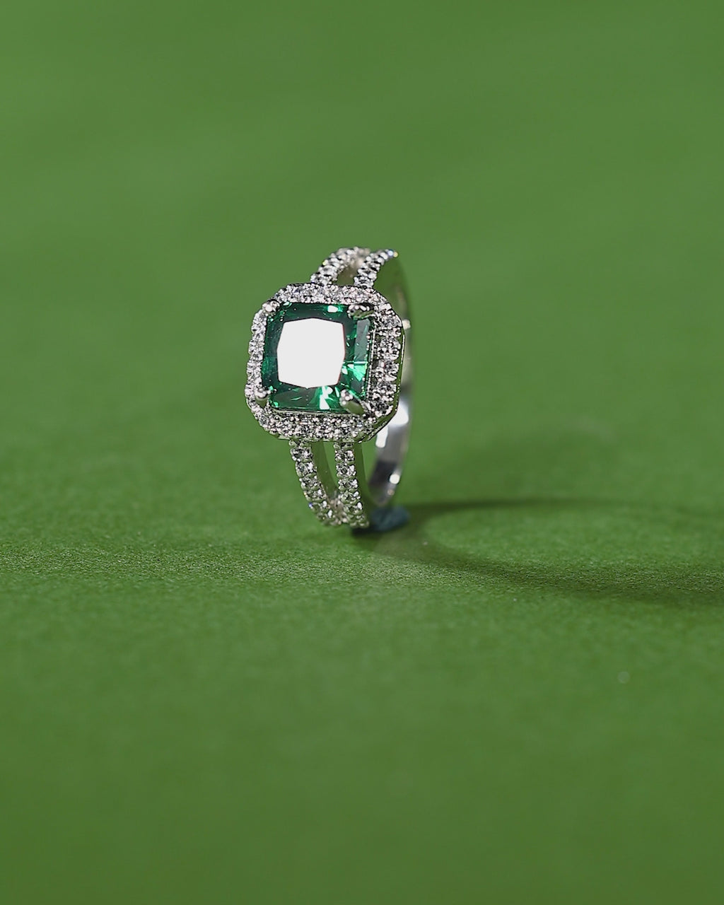 Green Cushion-Cut Halo Ring in 92.5 Silver
