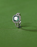 Green Cushion-Cut Halo Ring in 92.5 Silver