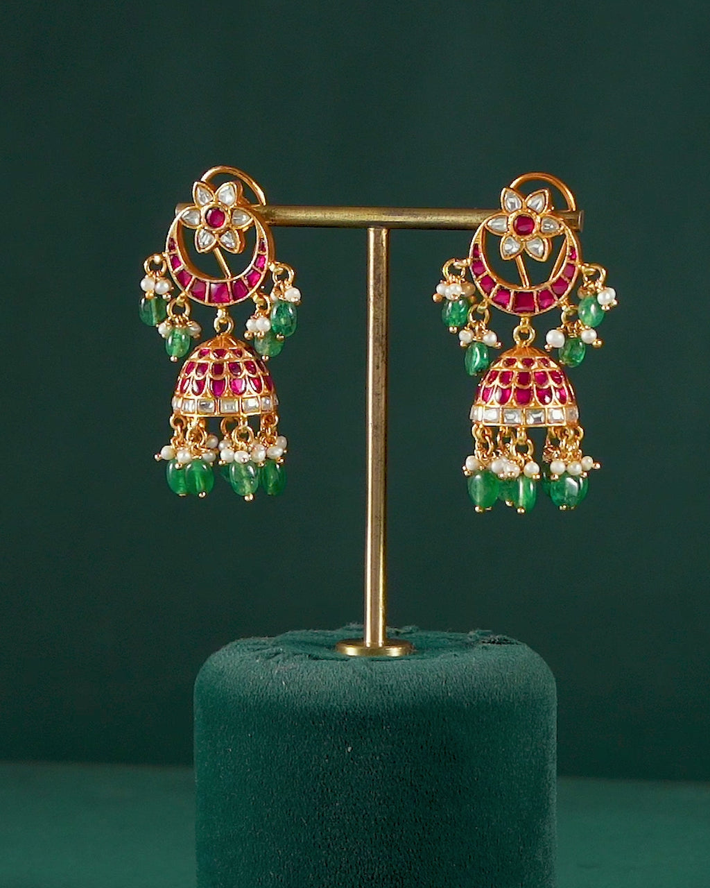 Antique Gold Plated 92.5 Silver Jhumka Chandbali Earrings