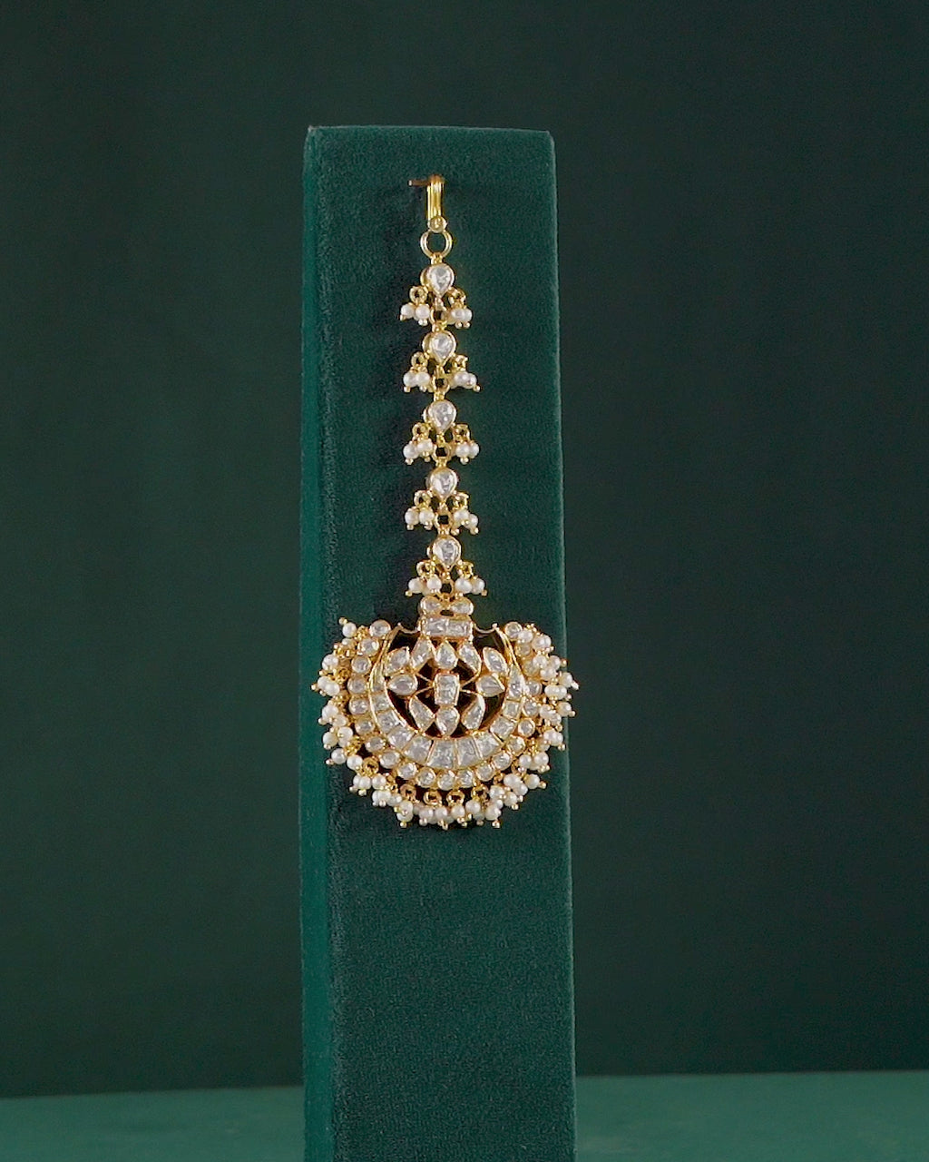 Regal Polki Pattern Silver Maang Tikka with CZ
