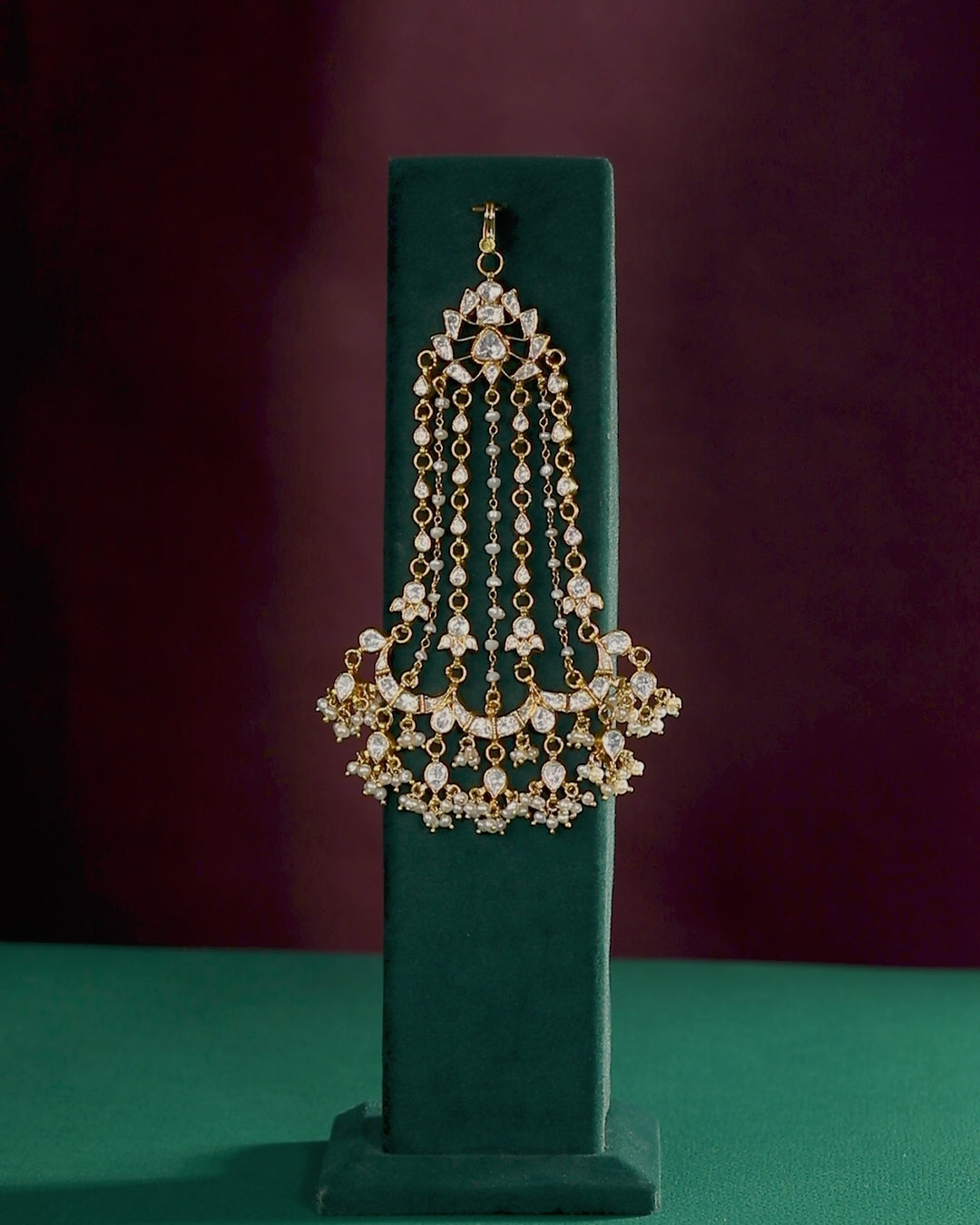 Mughal-Style Silver Passa with CZ & Pearl Droplets