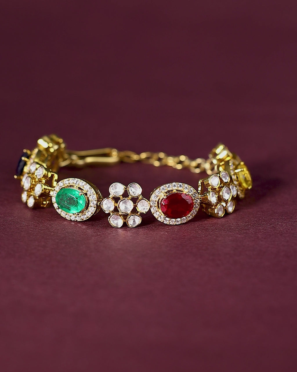 92.5 Silver Gold-Polished Floral Bracelet
