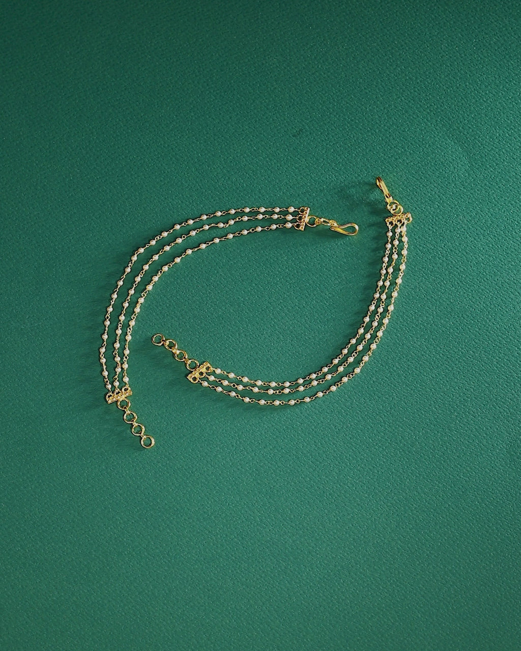 Three-Layered Pearl Silver Ear Chains