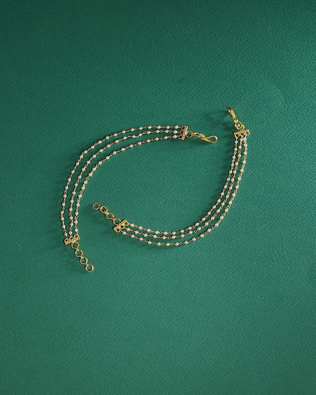 Three-Layered Pearl Silver Ear Chains