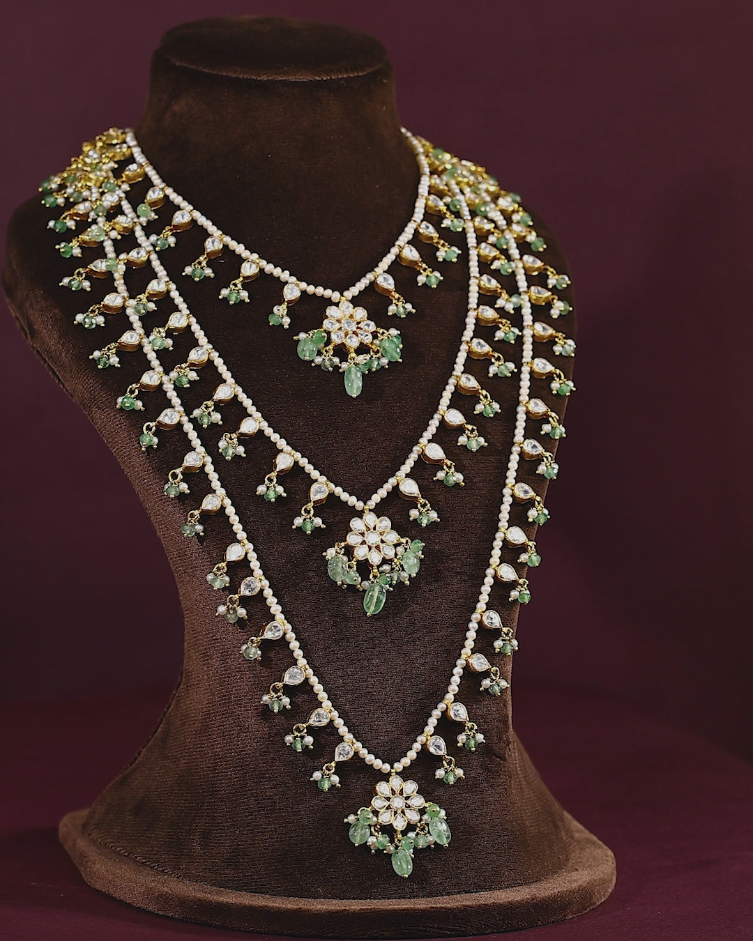 Floral Polki Layered Haram in 92.5 Silver