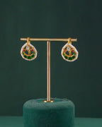 Kundan Pattern Silver Drop Earrings