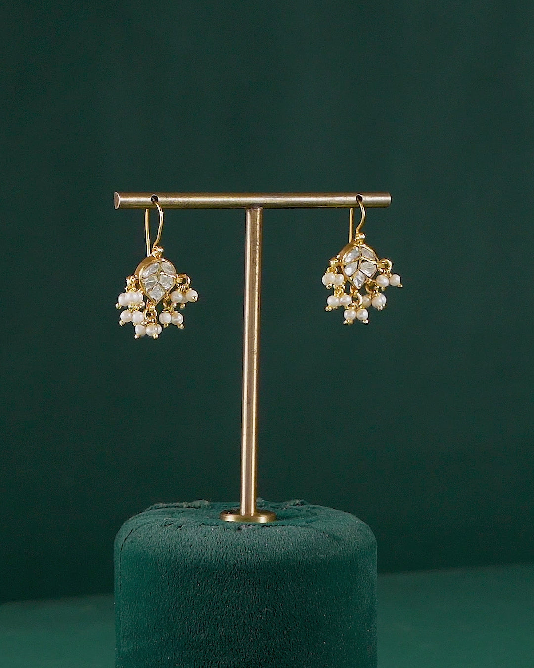 Gilded Leaf Polki Pattern Silver Hanging Earrings