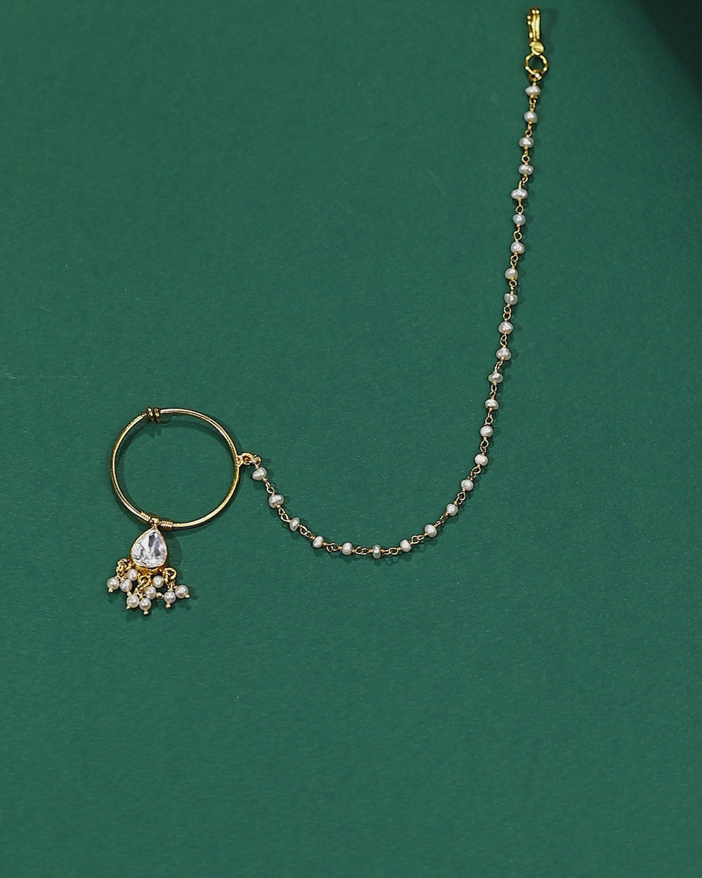 92.5 Silver Gold-Plated Nath with Seed Pearl Drops