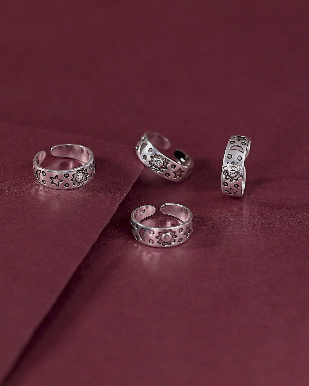 Sun & Moon Oxidized Silver Toe Ring