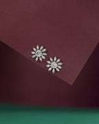 Stellar Sunburst CZ Stud Earrings in Silver