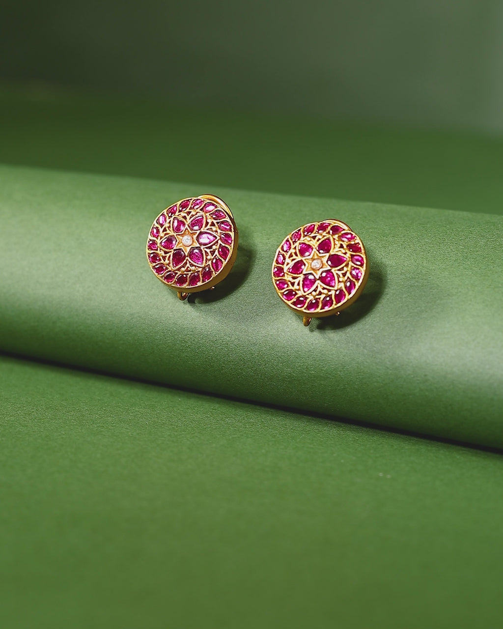 Kundan Pattern Stud Earrings in Gold-Toned 92.5 Silver