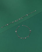 Silver Heart & Thunder Charm Anklet Set