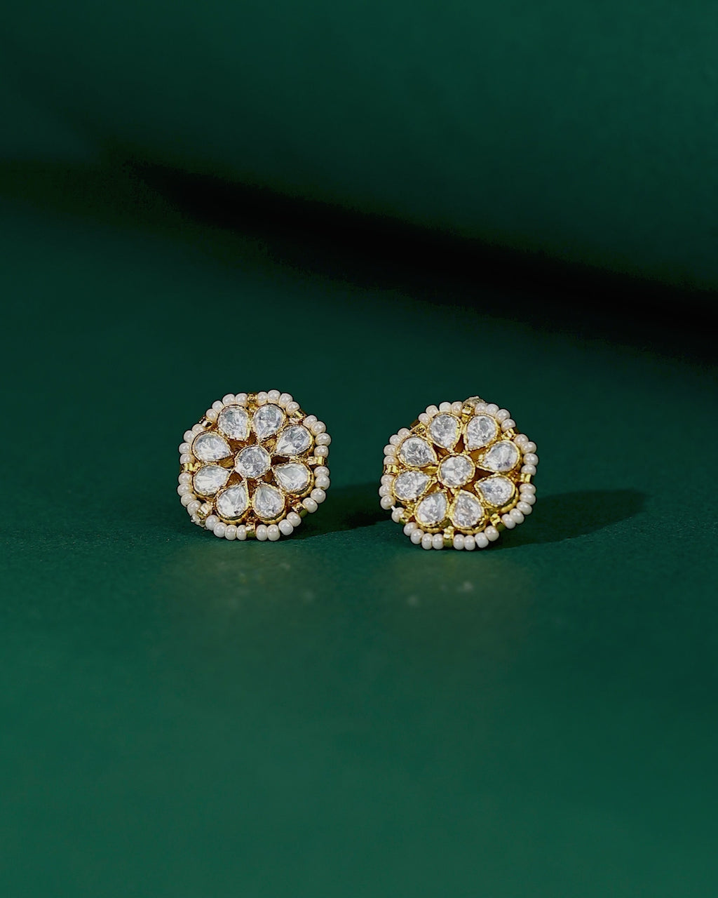 Silver Stud Earrings With Polki Pattern