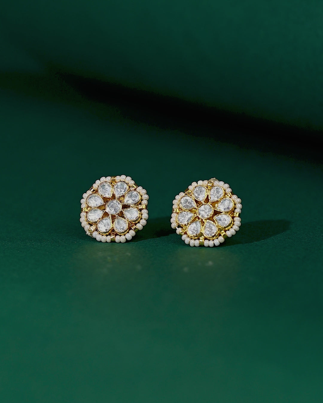 Silver Stud Earrings With Polki Pattern