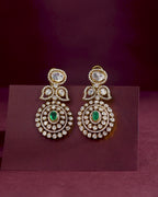 Empress Leaf-Motif Polki Style Silver Drop Earrings