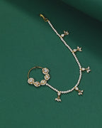 Silver Polki Pattern Nath with Pearl Sahare Chain