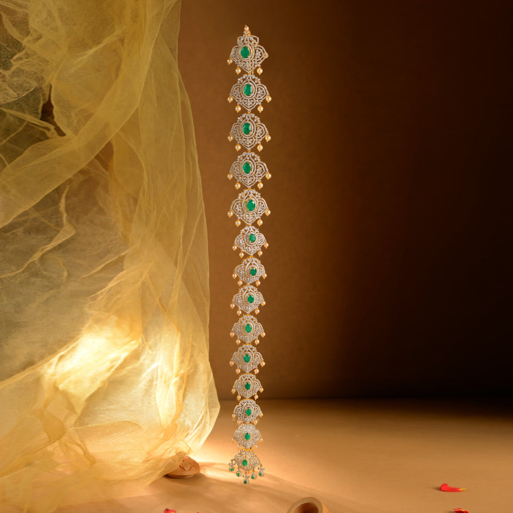 Emerald Drop Hair Chain for Bridal & Festive Wear